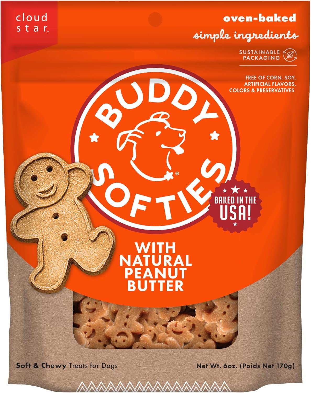 Buddy Biscuits Softies 6 oz. Bag, Soft & Chewy, Natural Peanut Butter Flavor Dog Treats, Oven Baked in the USA