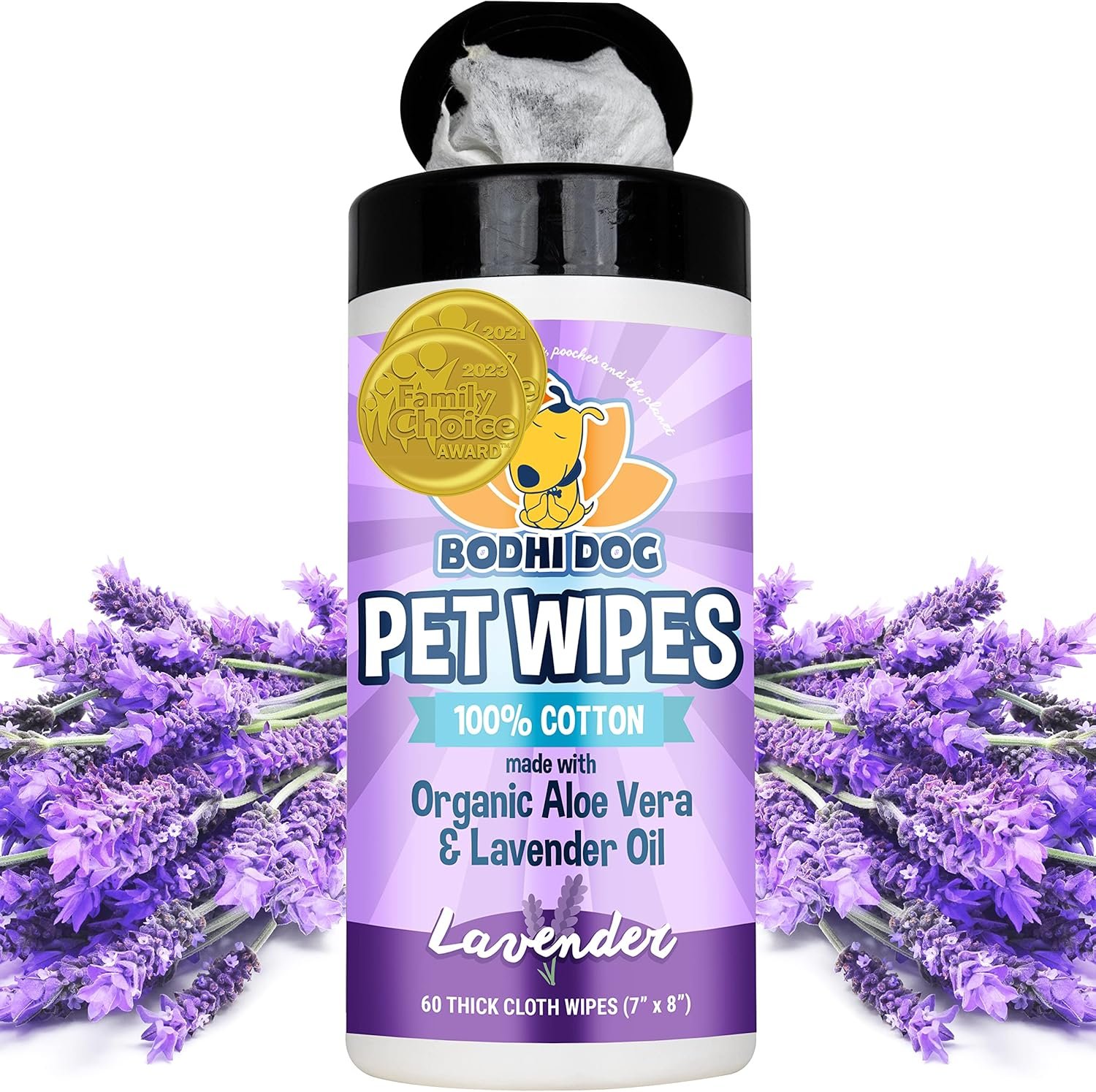 Bodhi Dog Pet Wipes – Grooming, Cleaning and Deodorizing Wipes for Dogs & Cats – No Parabens or SLS – Large, Thick, Wet Wipes – Wipe Away Pet Odors & Refreshes Coat – Lavender Scent (60 Count)