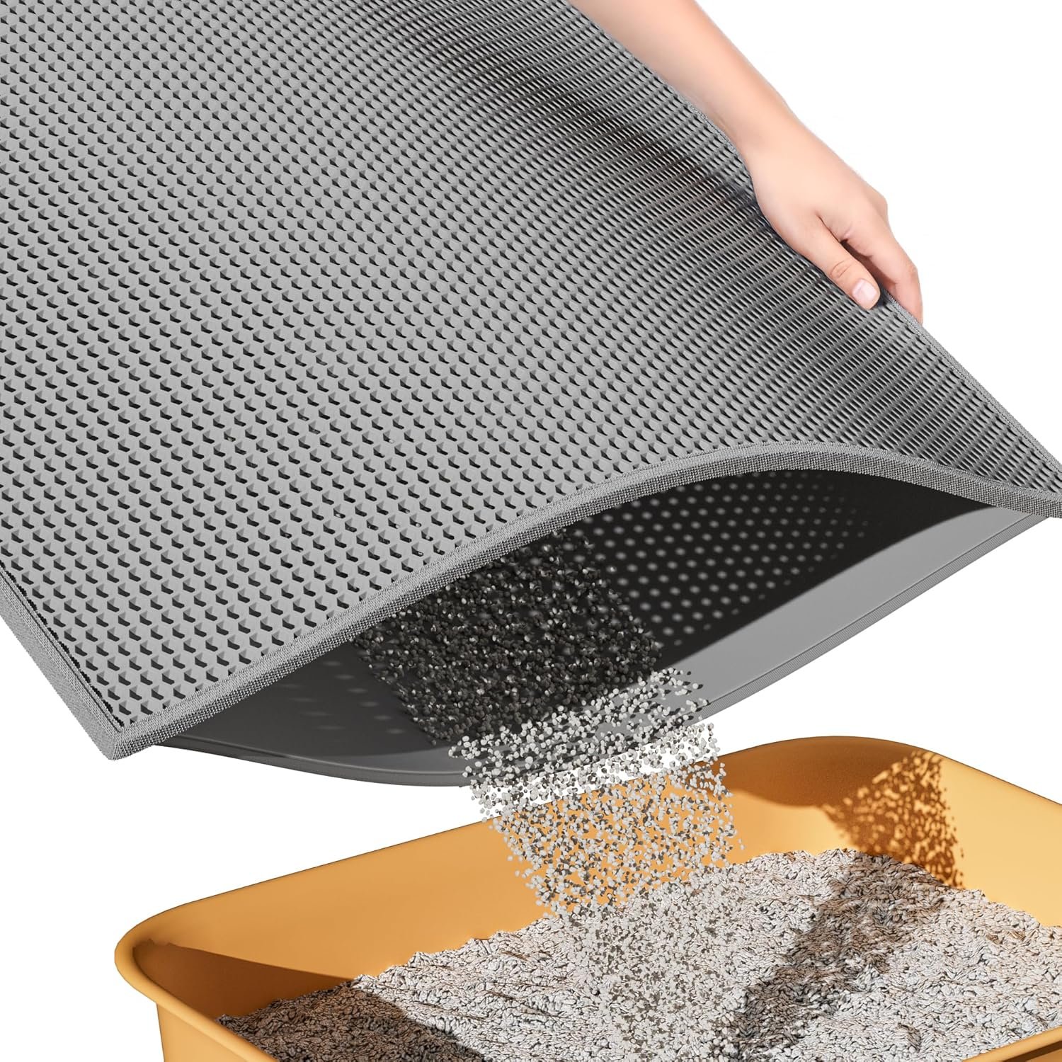 ESTHELLO Cat Litter Mat, Cat Litter Trapping Mat, Honeycomb Double Layer Design, Easy to Clean,Washable (24’’ x 15’’ Gray
