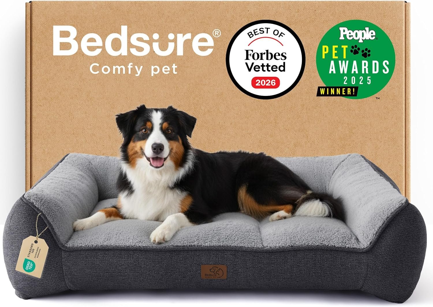 Bedsure SupportMax™ XL Pro Orthopedic Dog Beds Large Sized Dog – Extra Thick Supportive Dogs Couch with Waterproof Washable Cover, Extra Large Comfort Pet Sofa with Sherpa & Nonskid Bottom, Grey, 45″