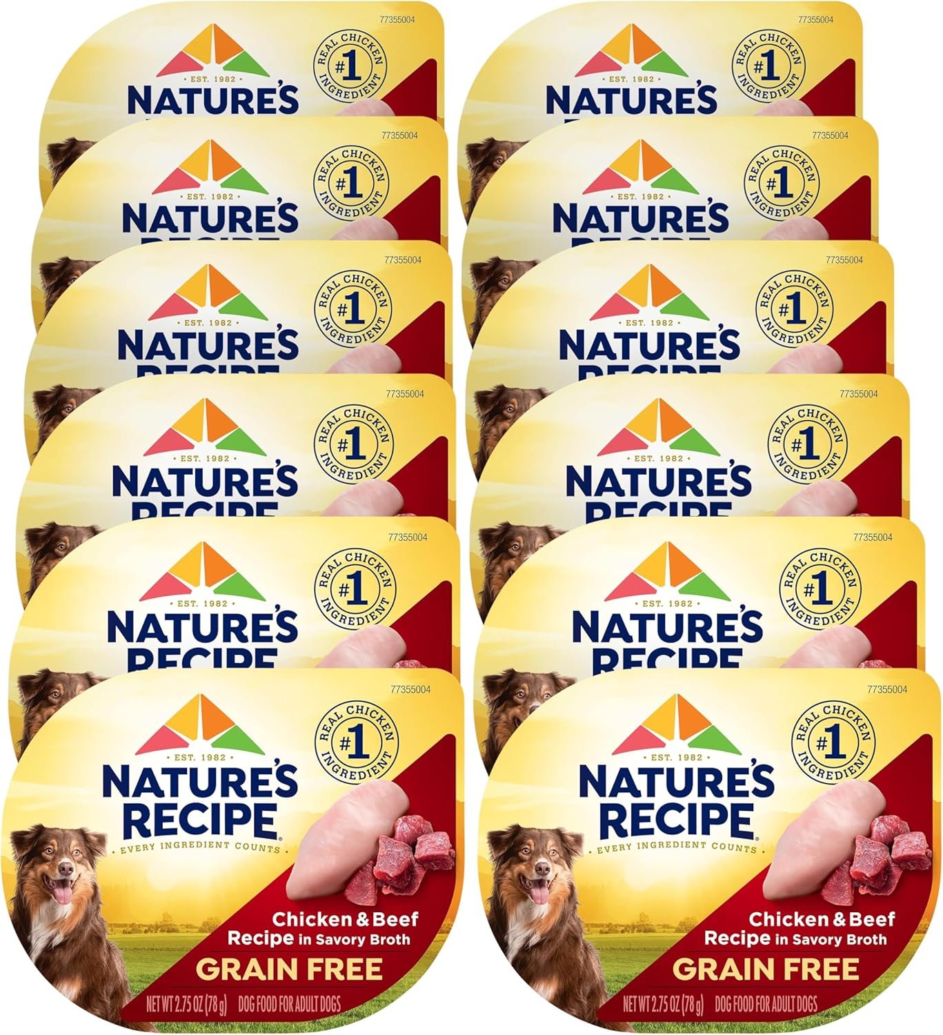 Nature’s Recipe Grain Free Chicken & Beef Recipe in Savory Broth Wet Dog Food, 2.75 oz. Cup, 12 Count