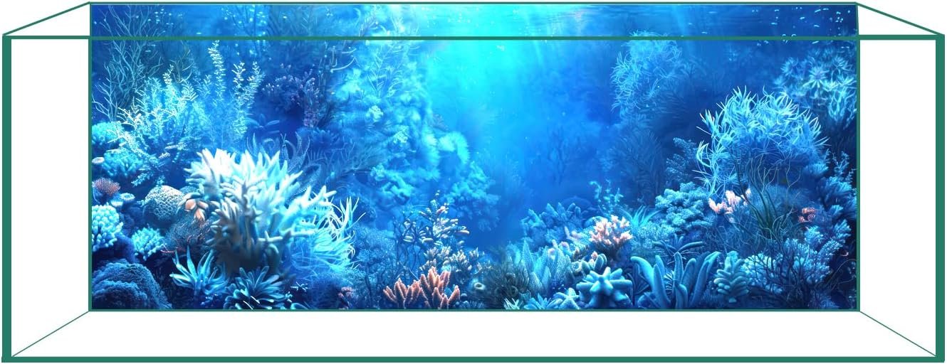 Aquarium Background & Fish Tank Background – Ultra HD Static Cling, No Tape, No Residue, Vibrant Underwater Scenery for Stunning Aquarium Decorations, Blue Ocean Theme 17.7 X 47.2 Inches