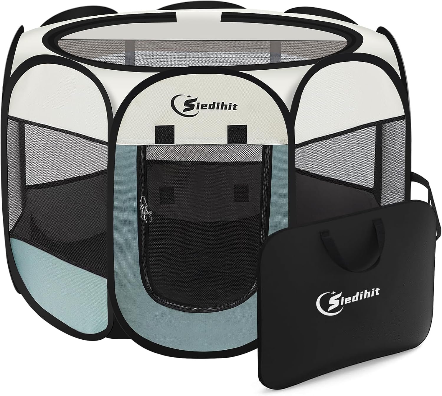 Siedihit Dog Playpen, Puppy Pet Playpen, Medium Dogs Tent Crates Cage Indoor/Outdoor, Portable Pop Up Dog Kennel Playpen with Carrying Case for Dogs/Cats/Rabbits, Removable Zipper Top, Grey