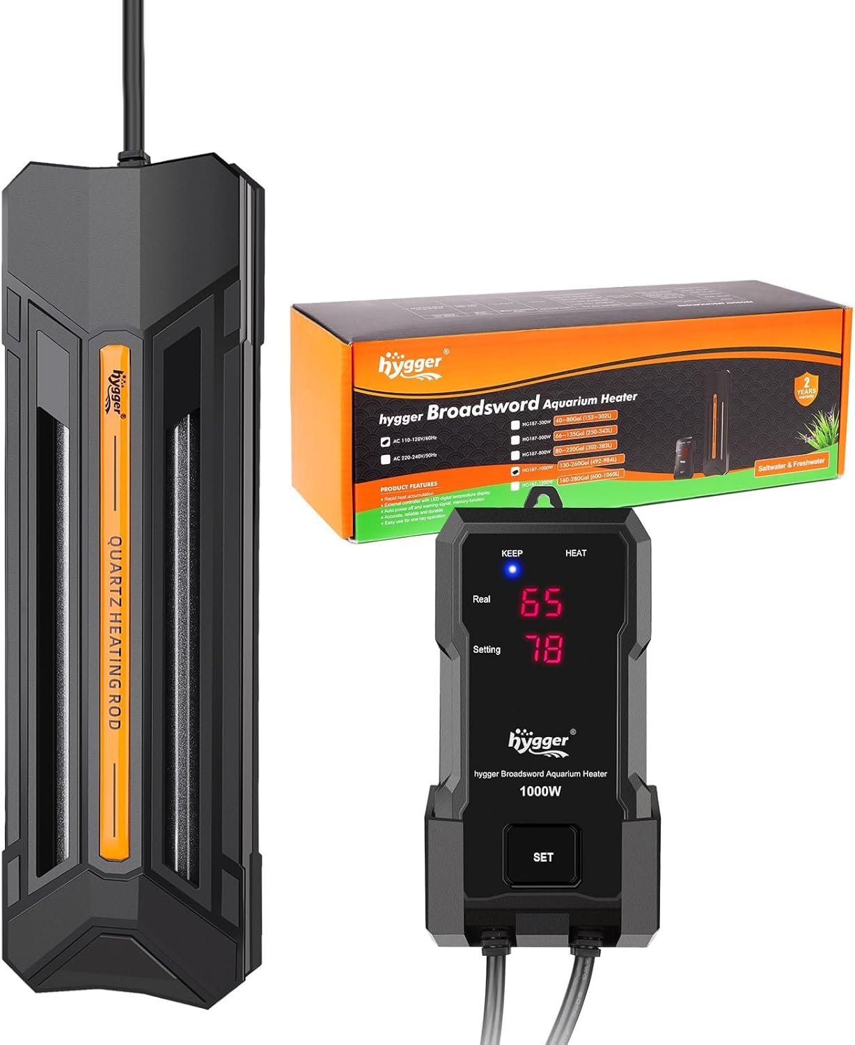 hygger 500W Aquarium Heater with Controller, Adjustable & Submersible Fish Tank Heater with Digital Display Safety Triple Protection Beeping Alarm for Saltwater and Freshwater 65-135 Gallon