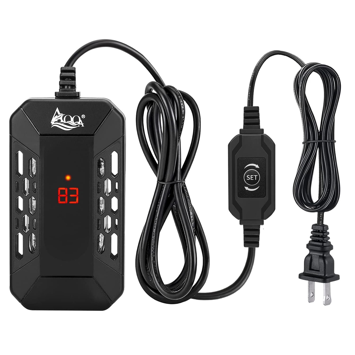AQQA Aquarium Submersible Heater for Fish Tank,LED Temperature Display and Built-in Thermometer,External Controller Temperature Control Range 59℉-93℉,Safety Control Protects 50W