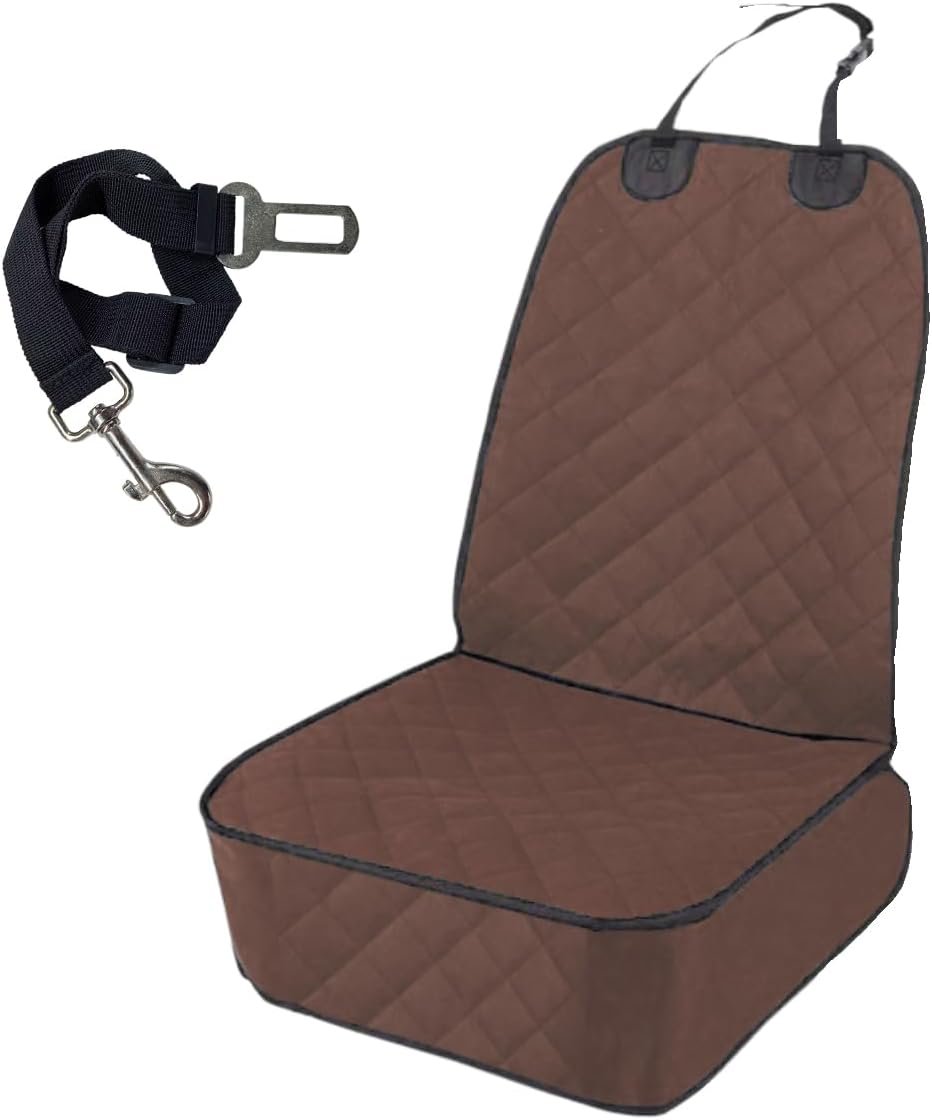 ZIMISI Dog Car Seat Cover, Waterproof & Scratch Proof Car Seat Protector with Side Flaps, Nonslip Front Car Seat Covers with Safety Belt, Universal Dog Mat for Cars, SUVs, Trucks (Coffee)