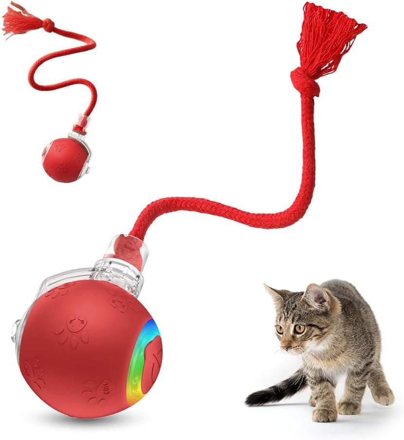 Interactive Cat Toys for Indoor Cats,Flying Bird Cat Kitten Toy,Moving Cat Toy for Bored Indoor Adult Pets,Smart Automatic Cat Chase Ball Toy (Red)