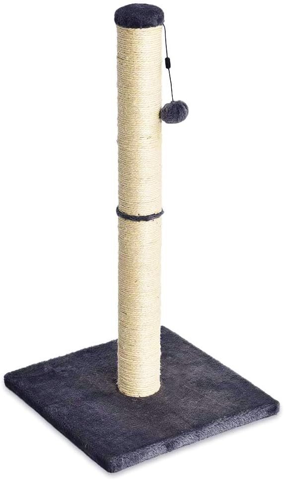 Amazon Basics Cat Scratching Post for Indoor Cats & Kittens, Medium (31.5″H), Cat Furniture with Dangling Ball Toy, Grey
