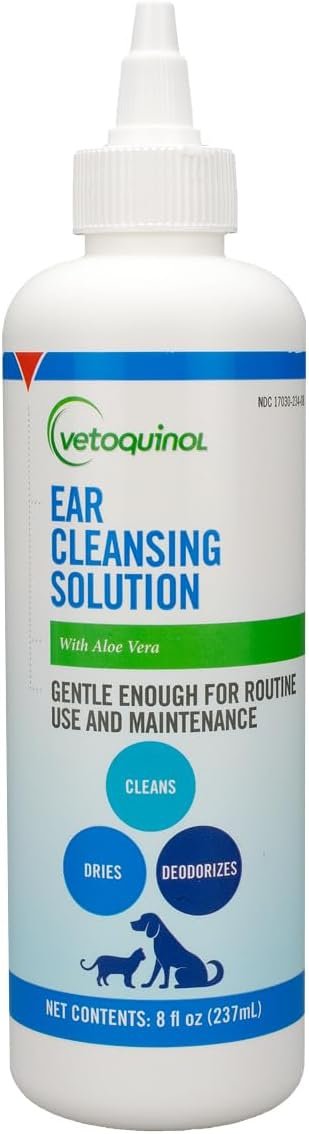Vetoquinol Ear Cleansing Solution – Gentle Cleaner to Remove Dirt & Debris – Easy-to-Use Drops for Cats & Dogs – Support Clean and Fresh-Smelling Ears – Ideal for Routine Pet Hygiene – 8 Ounces