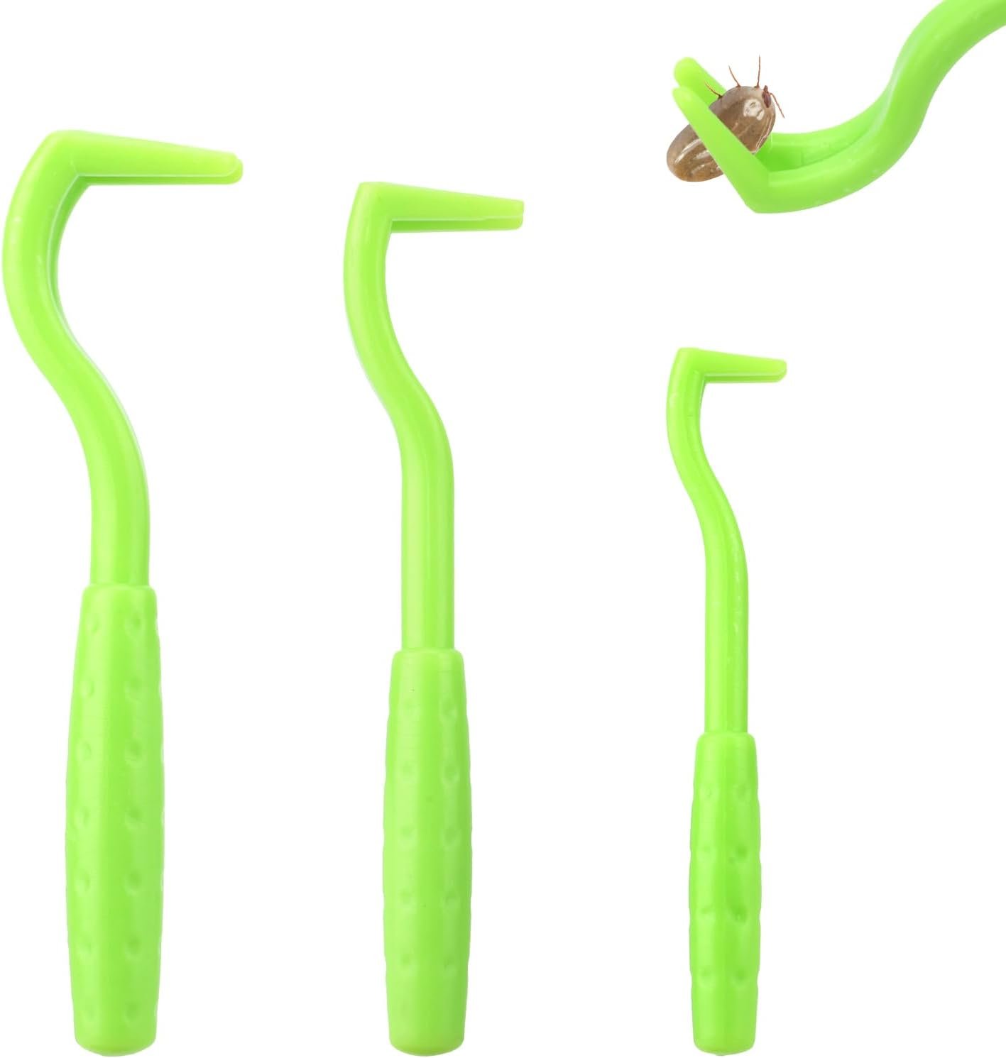 BOXOB 3pcs Tick Remover Tool Kit, 3 Sizes Green Plastic Painless Tick Puller Twister Tweezers Safe & Easy Remover Tools for Dogs Cats Horses and Humans