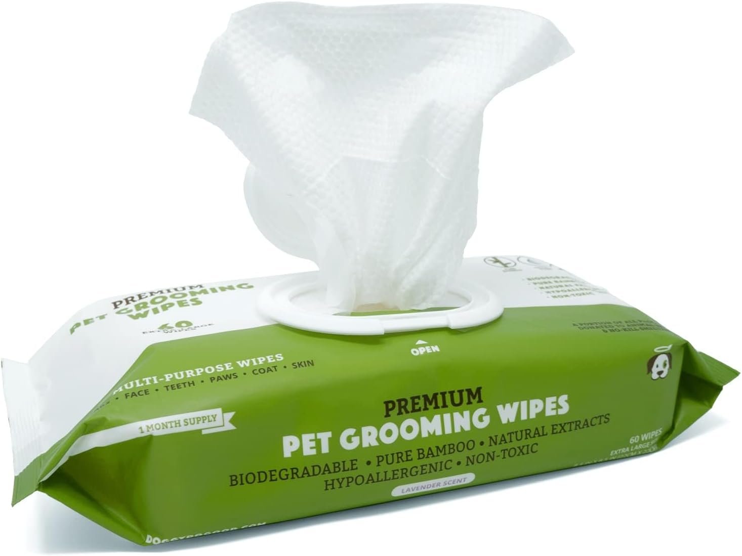 Doggy Do Good – Extra Large Pet Wipes – 60 Count – Lavender Scent – Hypoallergenic Dog Grooming Wipes – Pure Bamboo Natural Plant-Based Deodorizing Bath Wipes for Dogs – Vegan – 1-Pack
