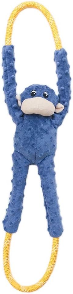 ZippyPaws RopeTugz – Durable Dog Pull Rope Toy, Interactive Tug of War for Large, Medium, & Small Dogs, Squeaky Pet Products to Keep Them Busy, Made with Heavy Duty Climbing Rope – Blue Monkey