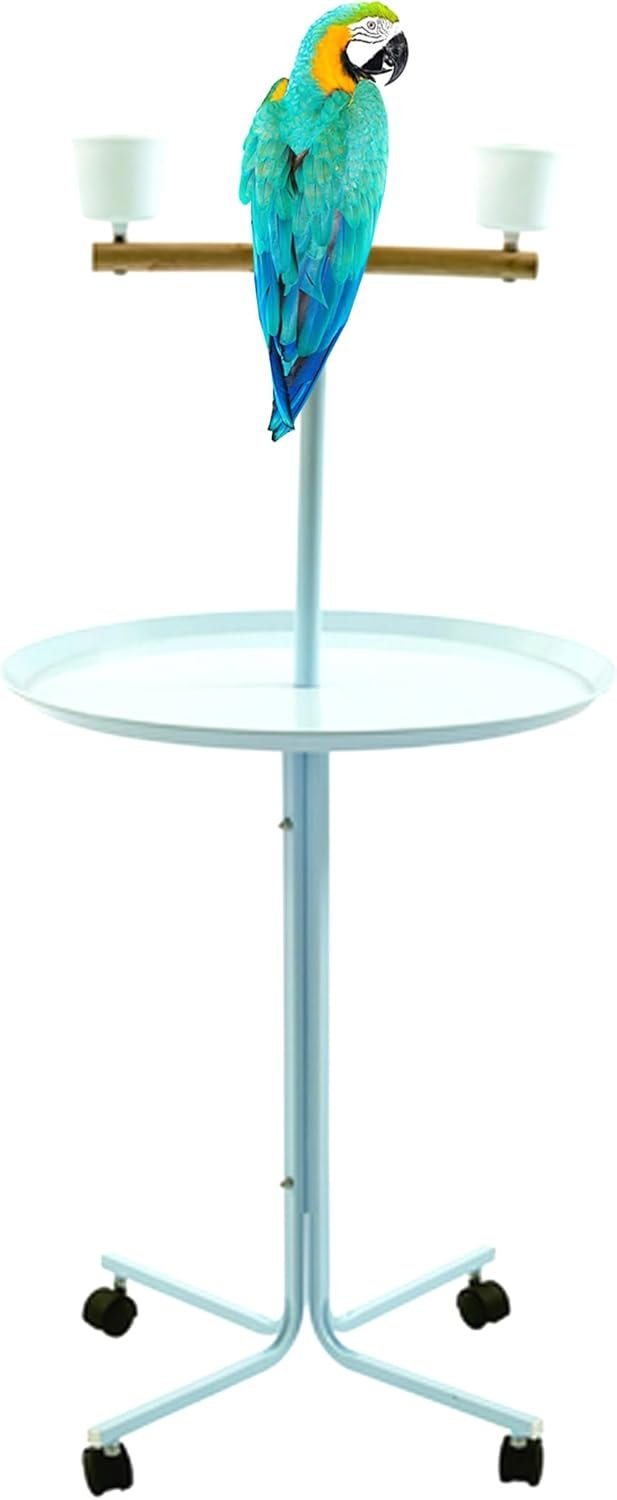 Large 47″ Metal Base Parrot Bird Cage Amazon African Grey Macaw Cockatoo Play Metal Stand (White)