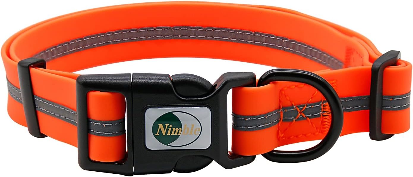 Nimble Reflective Waterproof Dog Collar Adjustable Odor Resistant Easy Clean Pet Collar for Small Medium Large Dogs Night Walking Outdoor Rainy Use (Medium (11.81”-18.5”inches), Orange)