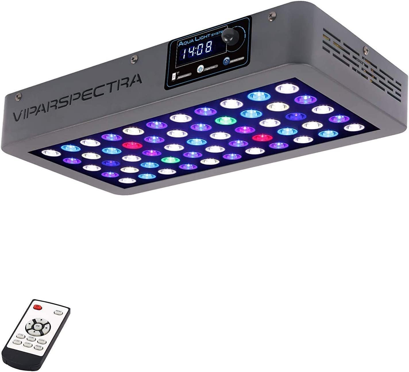 VIPARSPECTRA 165W LED Aquarium Light Dimmable Full Spectrum LED Reef Lights for Coral Saltwater Fish Tank, Remote/Timer Control, LED Lamps Programmable Auto On/Off, Dual Channel Brightness 0-100%