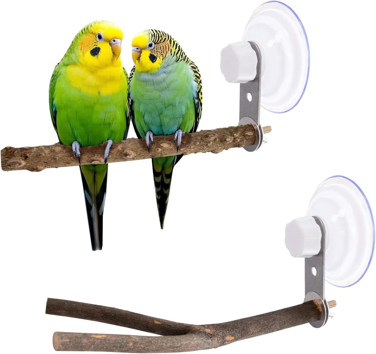 2 Pcs Natural Bird Perch Stand with Suction Cup Window Birds Perch for Window Mirror Car Shower Ceramic Tiles Bath Wood Training Perch, for Bird, Cockatoo, Macaw, Parakeet