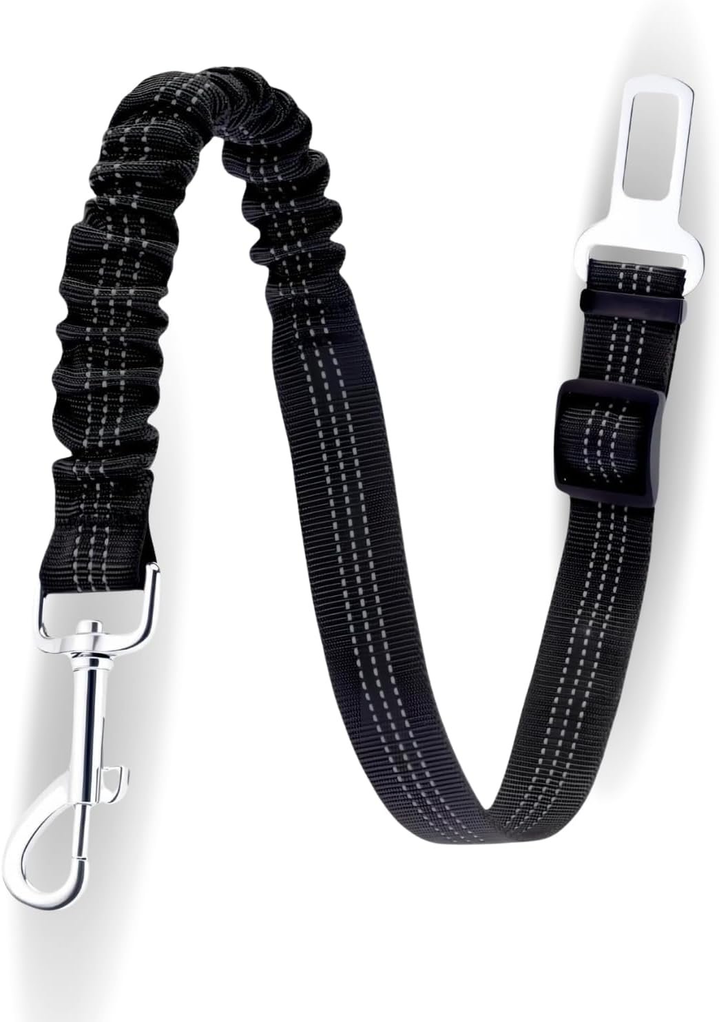 Janrie Dog Seat Belt, Adjustable Dog Seat Belt for Car – Retractable Vehicle Nylon Pet Safety Dog Car Harness, Metal Buckle with Elastic Bungee Buffer,Heavy Duty Seat Belt (1 Pack Black)