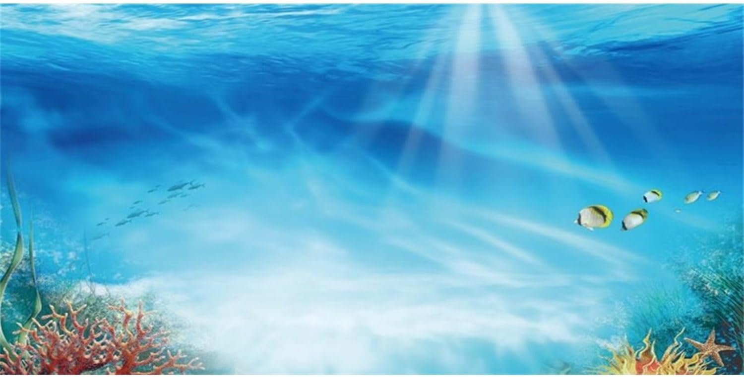 AWERT Undersea Theme Aquarium Background Colorful Coral Tropical Fish Sunshine Underwater World Fish Tank Background 36×20 inches Vinyl