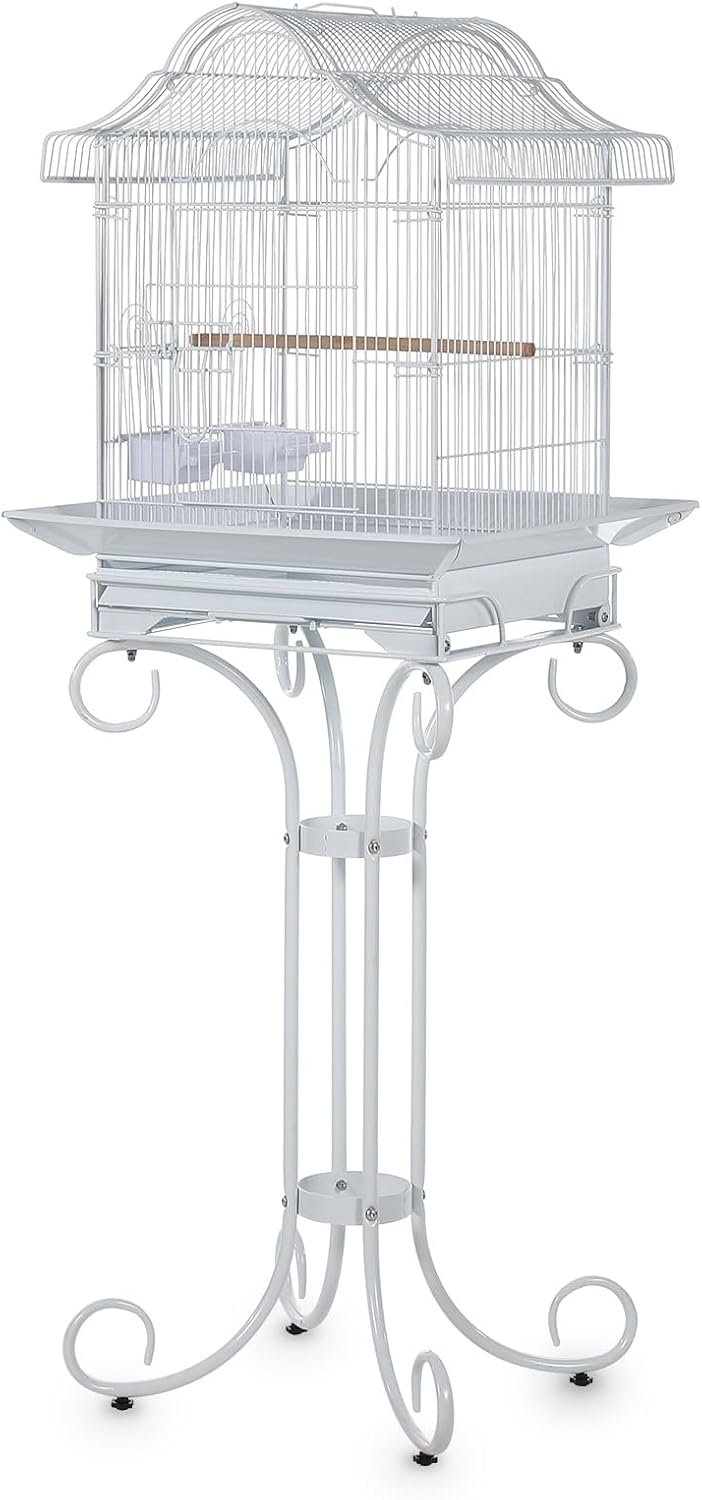 Decorative Metal Bird Cage with Stand, 57” Tall Spacious Aviary for Parrots, Canaries, Budgies, Removable Tray, 4 Bowls & Perches, Split Design with Portable Handle Keywords: