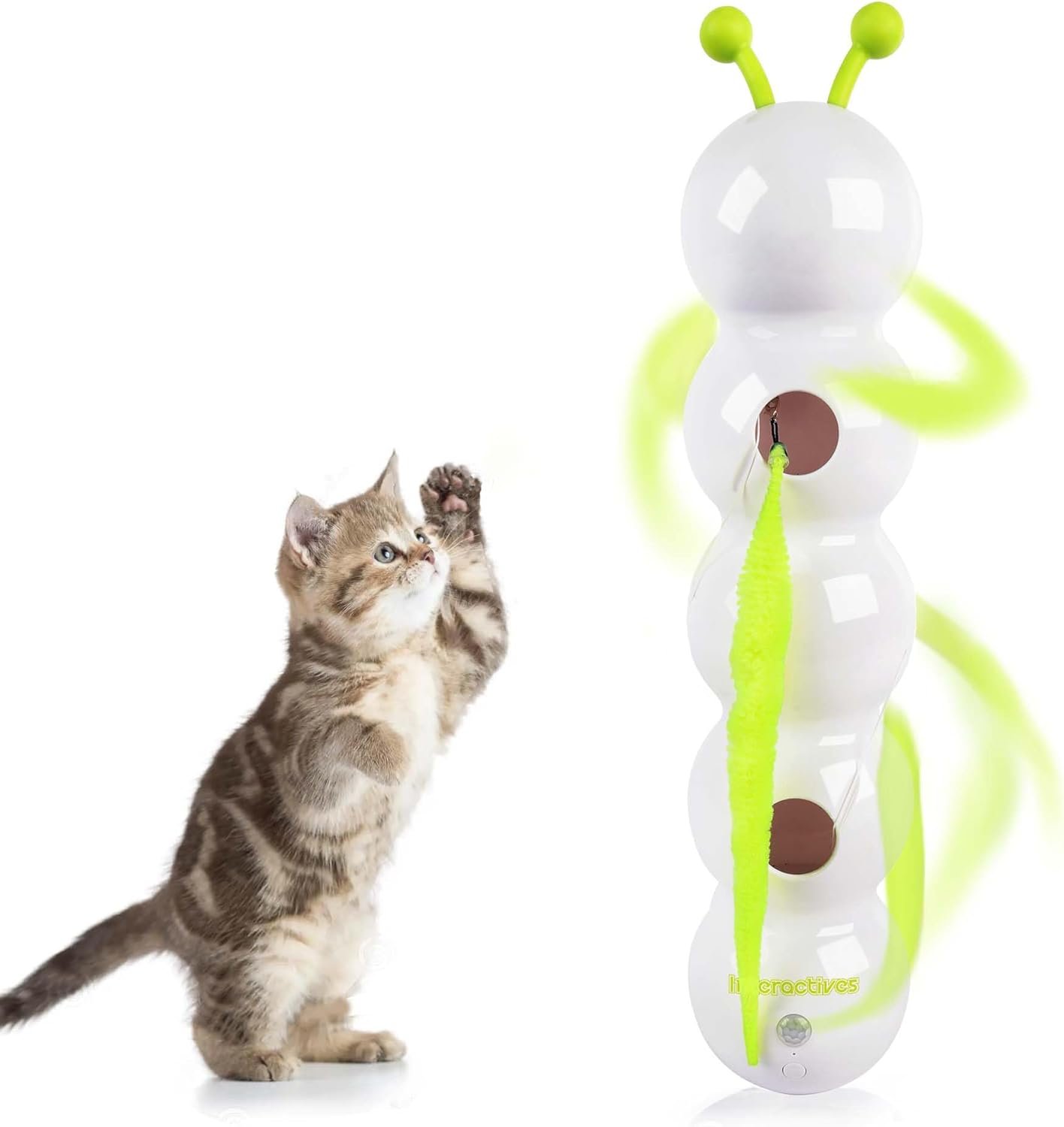 Interactive Cat Feather Toy, Caterpillar Cat Toy Automatic Fluffy Tail Teaser with Motion Sensor, USB Rechargeable, Suction Cup for Stable Play, Perfect for Indoor Cats