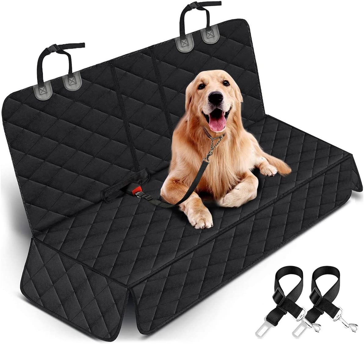 Yuntec Dog Car Seat Cover, Back Seat Cover for Dogs Pet Car Seat Protector Waterproof Bench Car Seat Cover, Non-Slip Rear Seat Cover fits Middle Armrest for Most Cars SUVs Trucks – Black