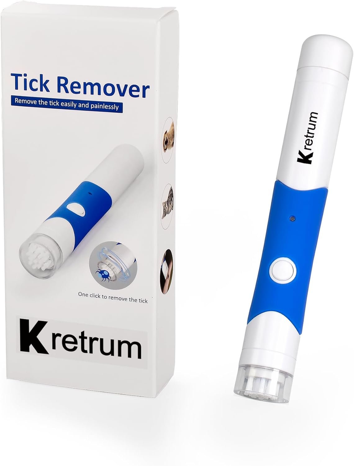 Kretrum Tick Removal Tool Pen Premium Auto Tick Remover Tool for Dogs Real Pain Free Tick Removal Tool for Humans One Click to Remove Tick Intact Brush Let It Come Out on Its Own