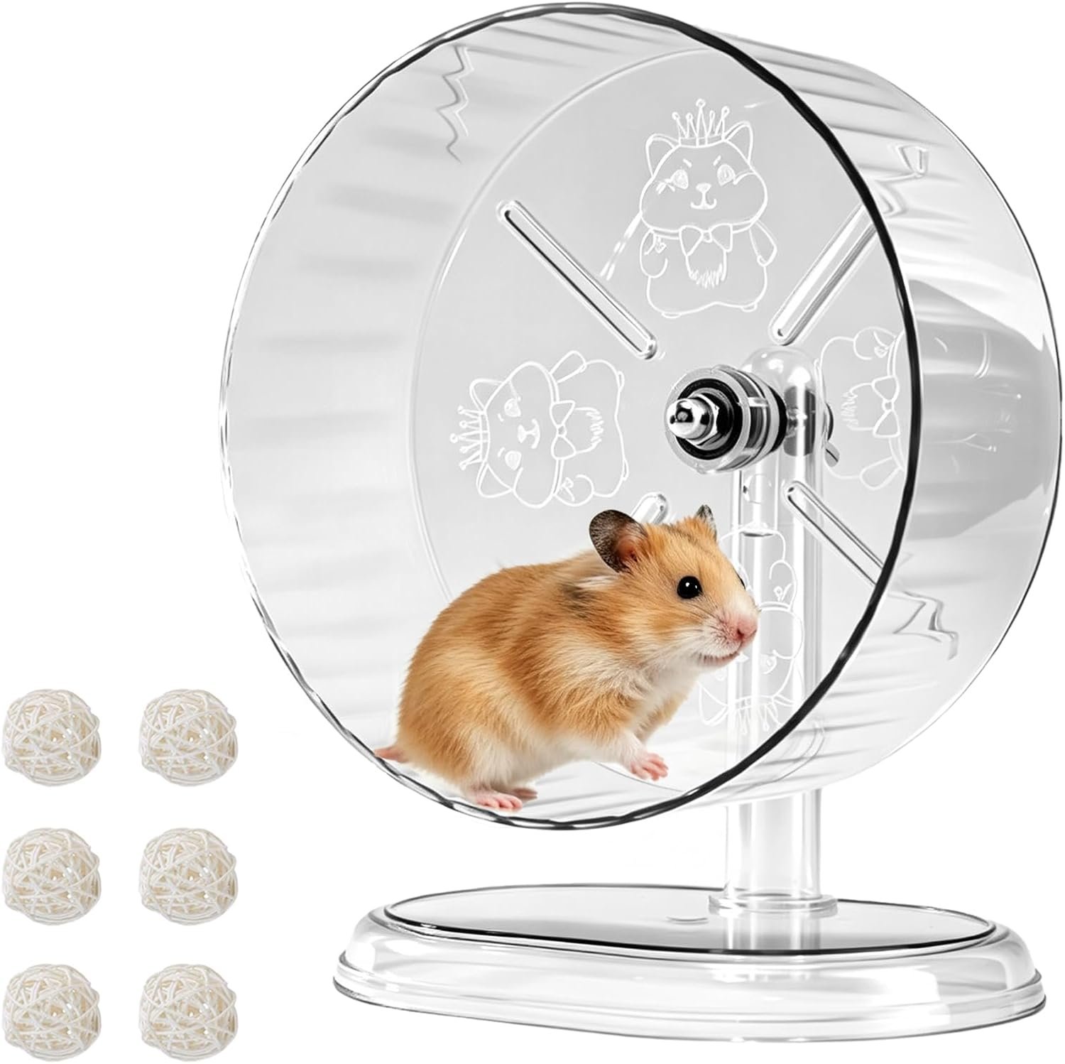 Silent Hamster Exercise Wheel,8.3 Inch Quiet Spinner Hamster Running Wheel,Silent Wheels with Anti-Skid & Adjustable Stand for Gerbils, Mice, or Other Small Pets,Transparent