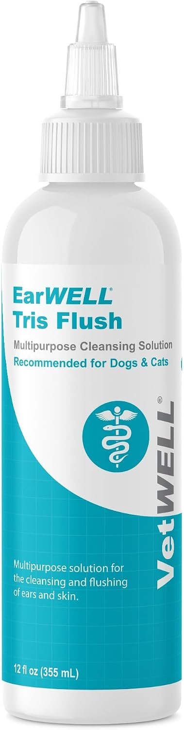 VetWELL Dog Ear Cleaner Solution & Infection Treatment for Dogs & Cats, Tris Otic Cleanser Drops Helps Eliminate Odor and Relieve Infections – 12oz