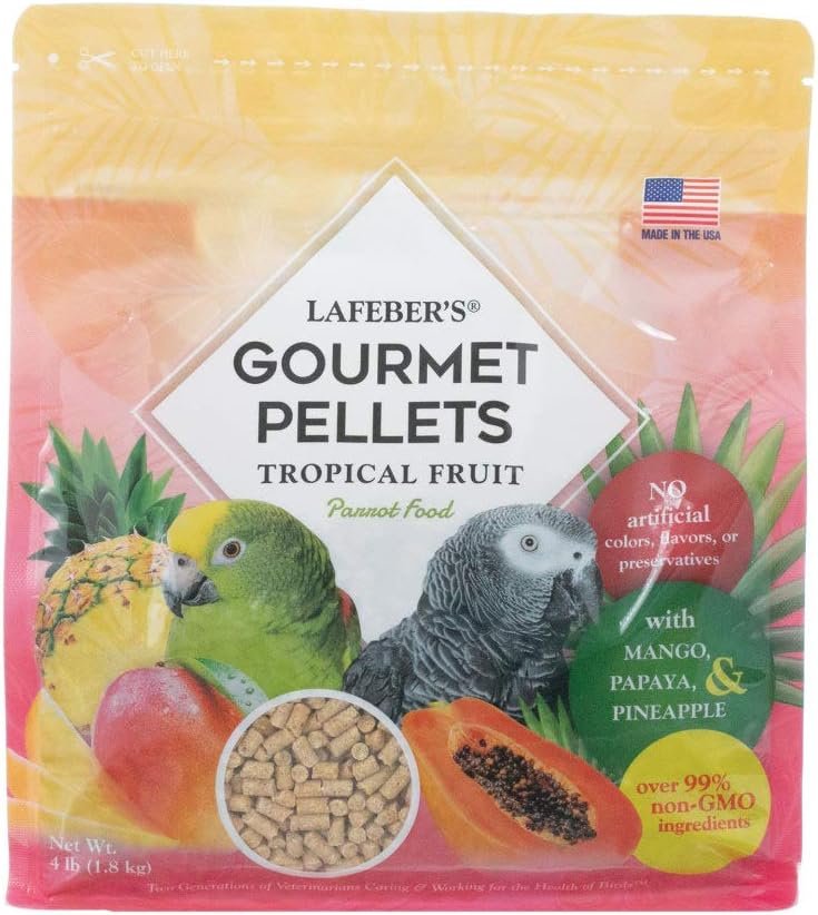 LAFEBER’S Tropical Fruit Gourmet Pellets Pet Bird Food, No Added Sugar, Made with Non-GMO and Human-Grade Ingredients, for Parrots, 4 lb