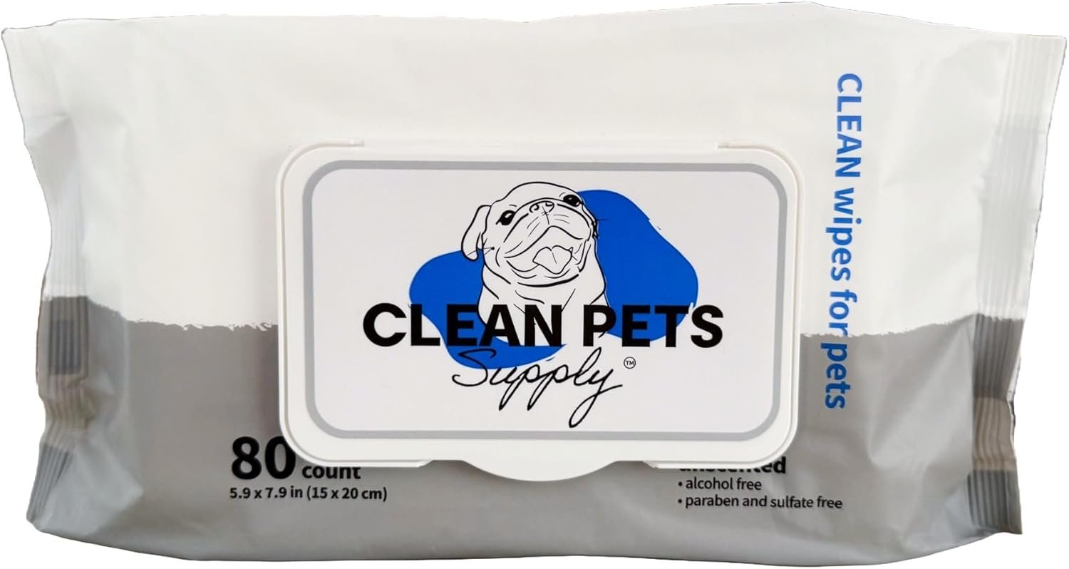 Unscented Dog and Cat Grooming Wipes | Hypoallergenic Pet Wipes for Dogs & Cats | Gentle Daily Cleaning for Paws, Face, Body & Butt | 80 Count | Unscented. Alcohol-free. Safe for cats & dogs.