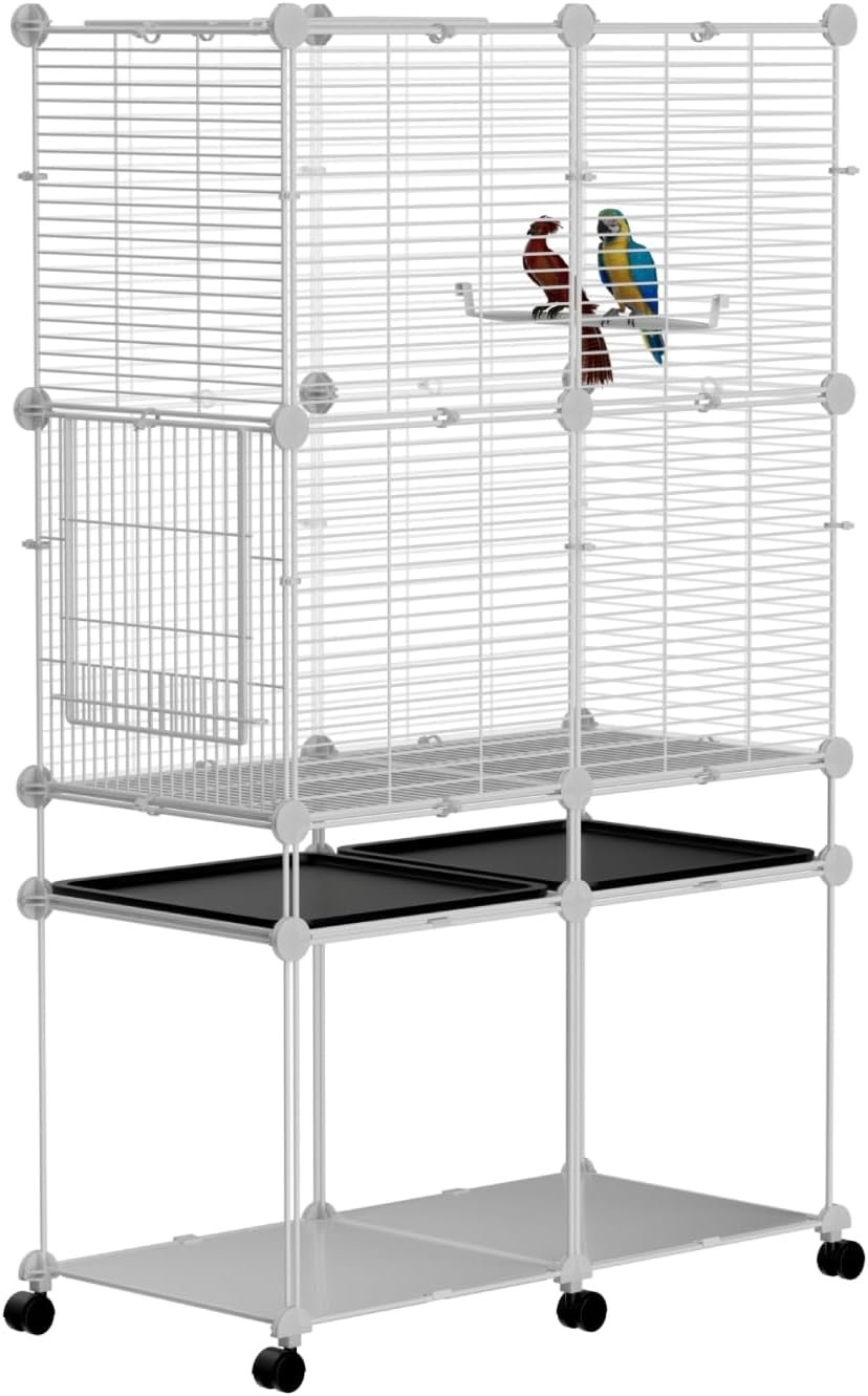 STILLCOVE Standing Large Bird Cage, Parakeet Cage with Detachable Stand & Wheels, Wide Flight Birdcage for Parrot Cockatiel Conure Budgie Canary Finch Lovebird