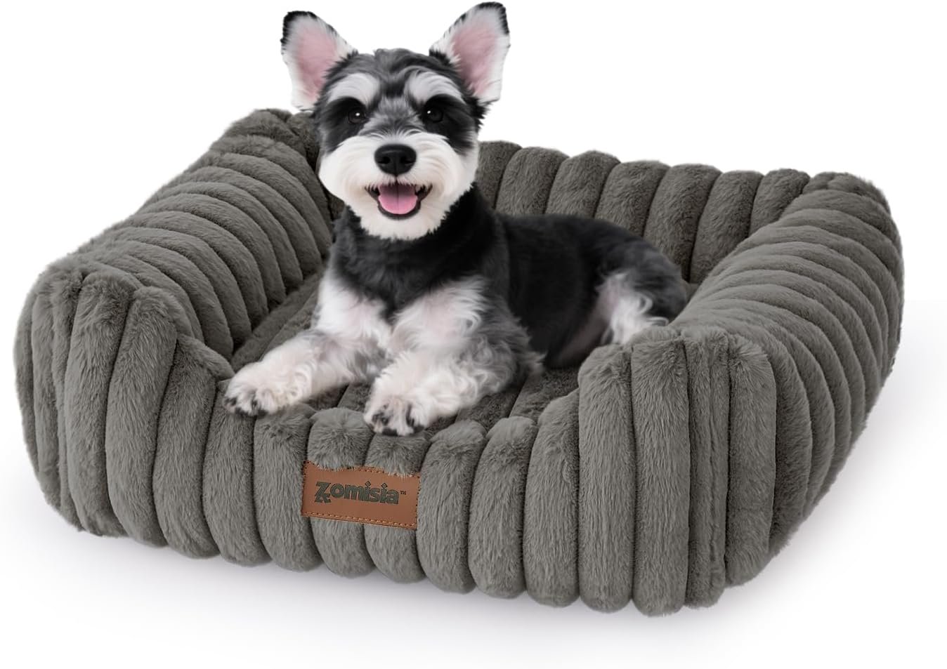 ZOMISIA Small Dog Beds for Small Dogs – Washable Cat Beds for Indoor Cats, Rectangle Orthopedic Puppy Bed with Fluffy Removable Cover, 20x19x7inches, Grey