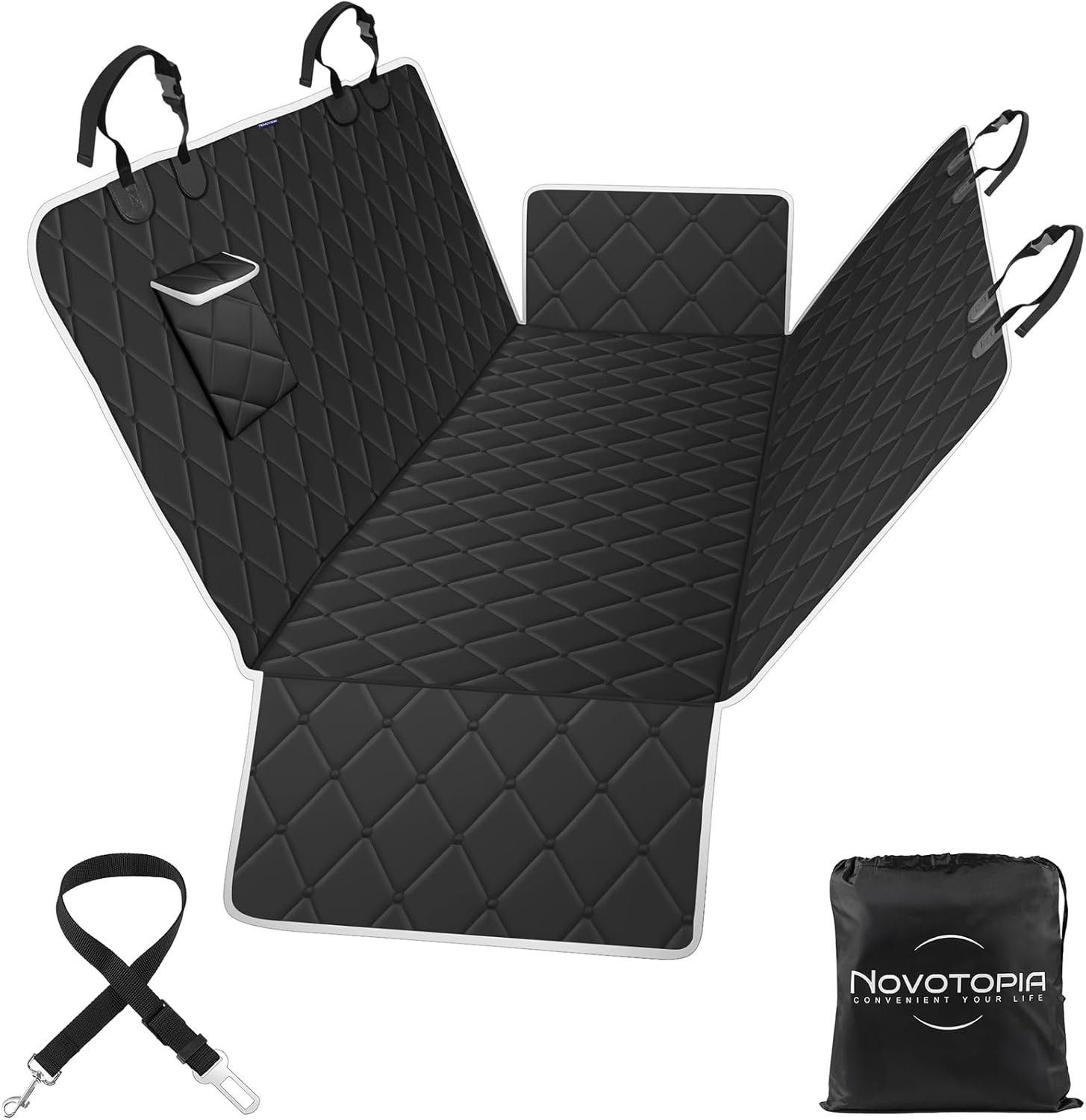 Dog Car Seat Cover for Back Seat 100% Waterproof, Long-Lasting and Soft Nonslip Backseat Cover for Cars, SUVs and Trucks, 600D Oxford Fabric, Black-White, Standard (54″ W x 59″ L)