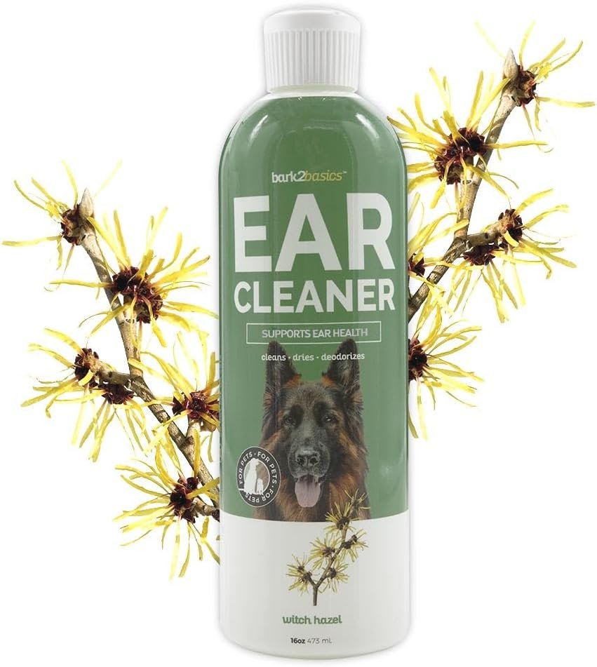 Bark2Basics Dog Ear Cleaner, 16 oz – All Natural, Witch Hazel, Gentle Aloe Vera and Chamomile Extract Base, Breaks Through Tough Wax