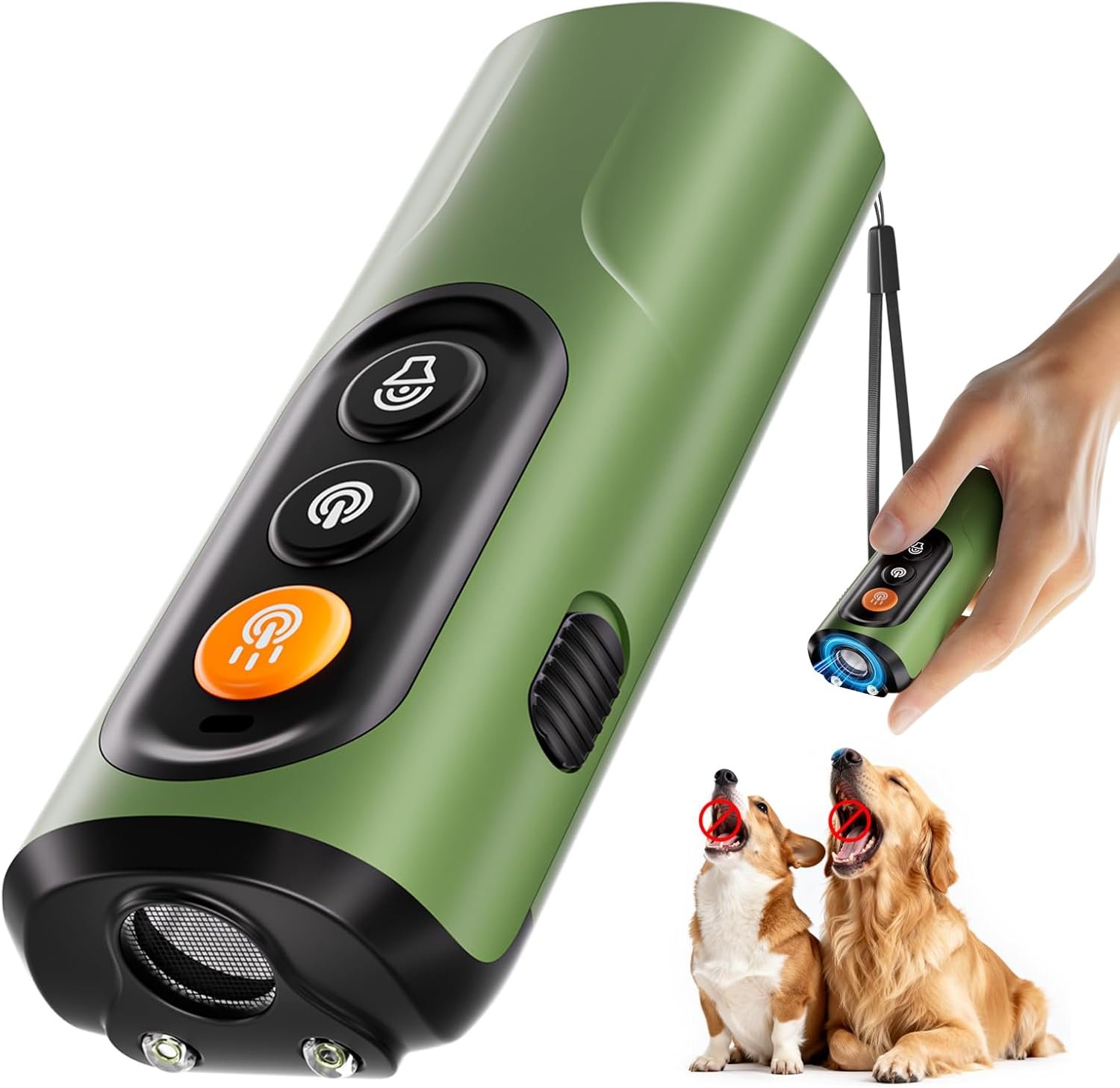 Dog Bark Deterrent Device & Anti Barking Device for Dogs, 50FT Ultrasonic Dog Trainer – Silent to Humans, Safe, Humane, Long-Lasting Rechargeable Green Handheld with LED, Indoor/Outdoor