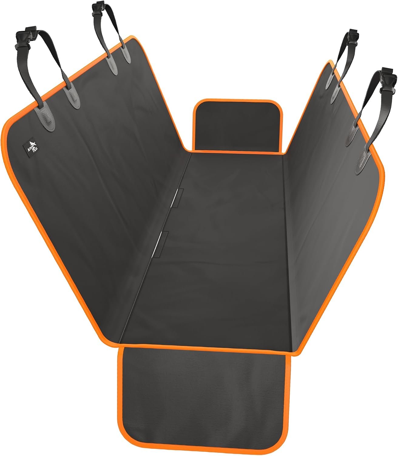 Active Pets Waterproof Hammock Standard Car Seat Cover, Fits Sedans Hatchbacks Crossovers Coupes Compact Vehicles, Secure Convertible Travel Bed Protects Backseat Cargo from Dogs, Black w/Orange Trim