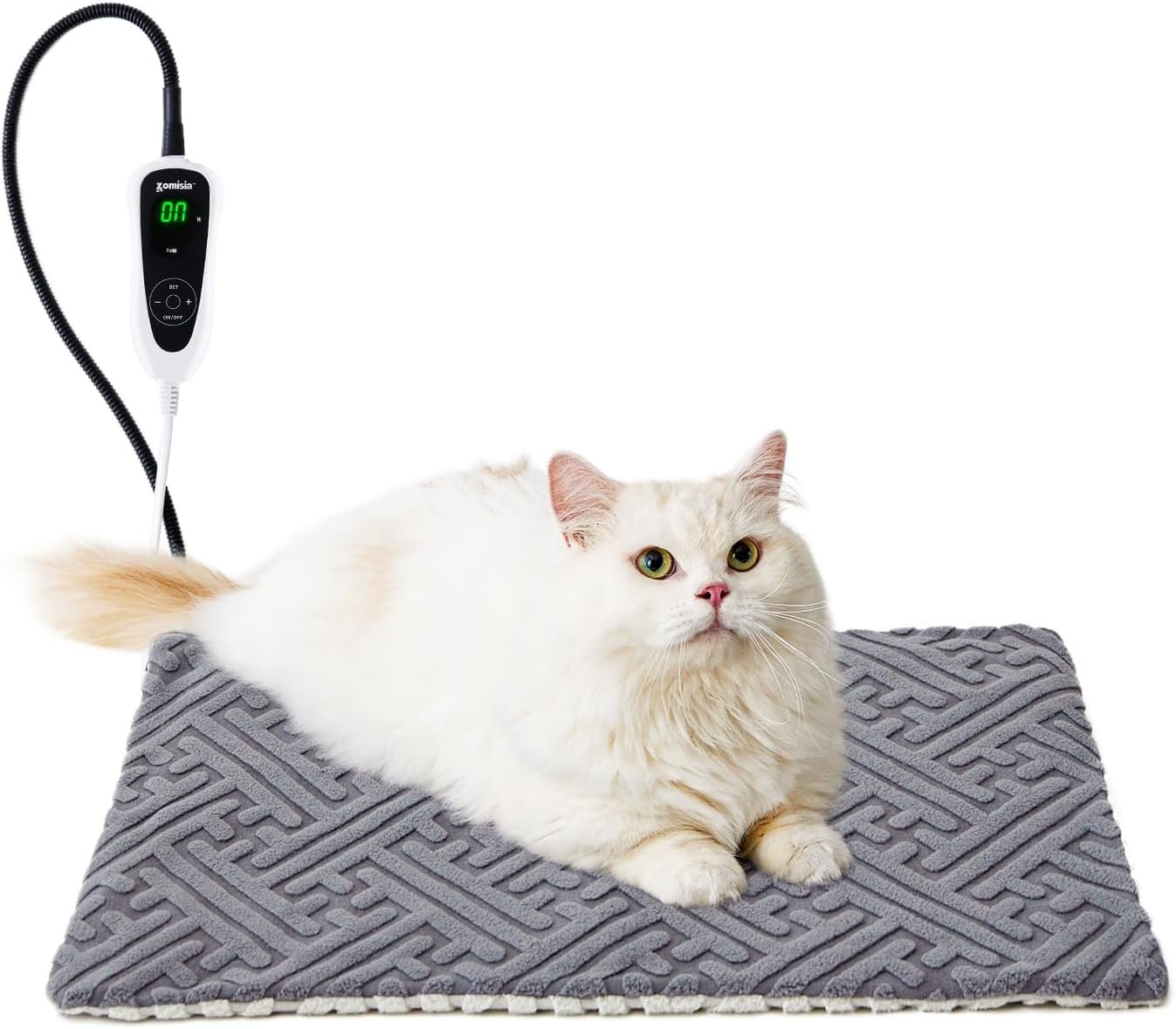 ZOMISIA Cat Heating Pad – 11 Adjustable Temperature and 25 Timer Options, Heated Cat Bed Indoor with Chew-Resistant Cord for Small Dogs, 18×18 Inch
