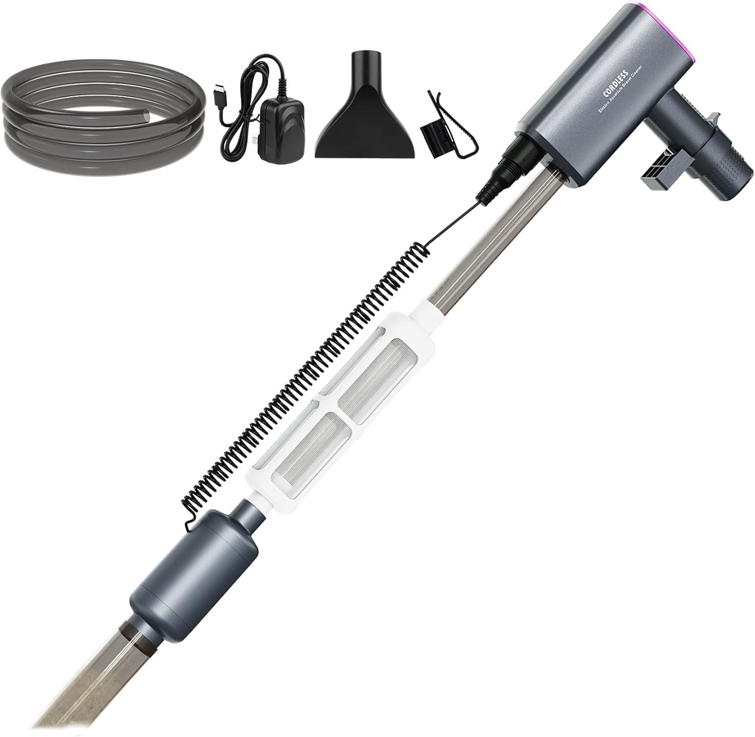 Cordless Aquarium Vacuum Gravel Cleaner: 6-in-1 Electric Fish Tank Cleaner, 36W Rechargeable & 650GPH Strong Suction Automatic Water Changer, Touch Control, Fits 5–150 Gallon Tanks