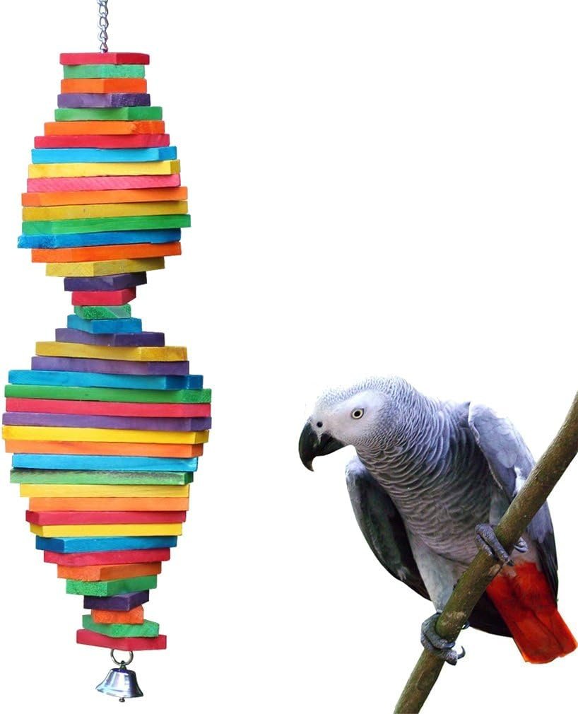 KINTOR Bird Chewing Toy Large Medium Parrot Cage Bite Toys for African Grey Macaws Cockatoos Eclectus Amazon (Rainbow-23.2inch)