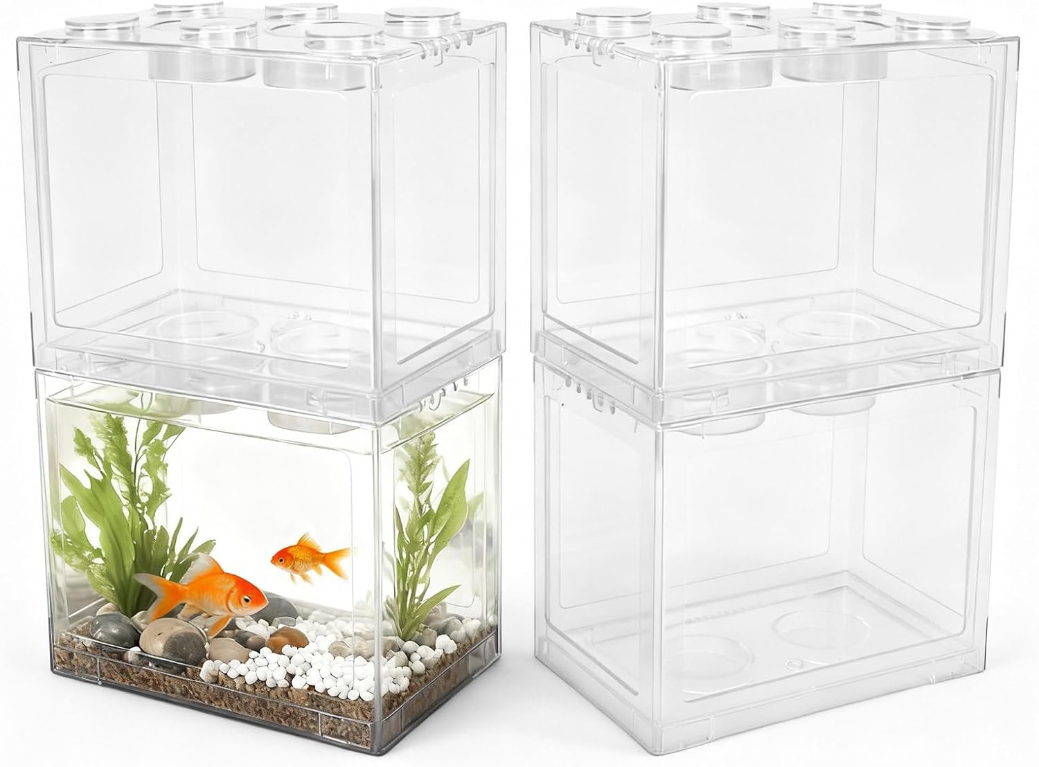 4 PCS Small Betta Fish Tank, 0.2 Gallon Mini Aquarium Tank, Cube Stackable Fish Bowl, Tiny Desktop Tank for Small Fish, Insect, Shrimp, Turtle, Spider