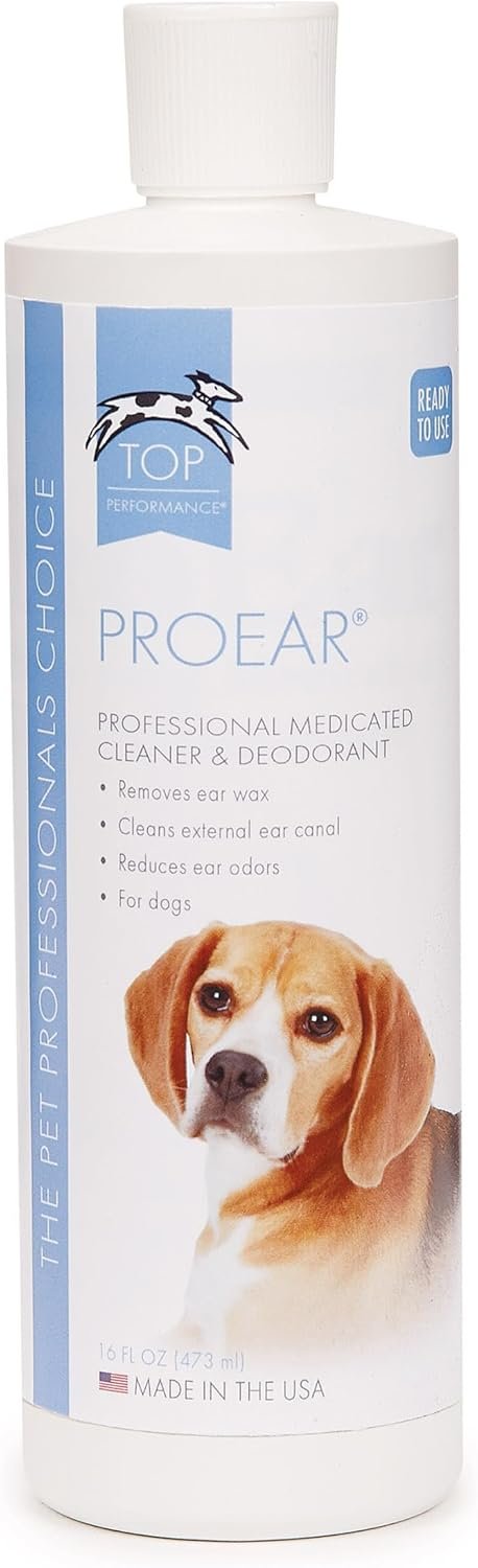 Top Performance ProEar Professional Medicated Ear Cleaners — Versatile and Effective Solution for Cleaning Dog and Cat Ears, 16 oz.