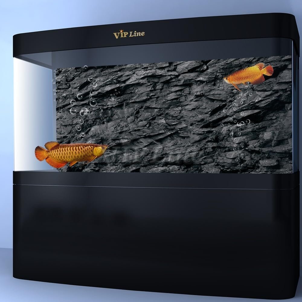 VIP. LINE 3D Effect Black Stone Texture Aquarium Background Poster Fish Tank Backdrop Decorations PVC Background (30″ x 12″/ 76 x 30cm)