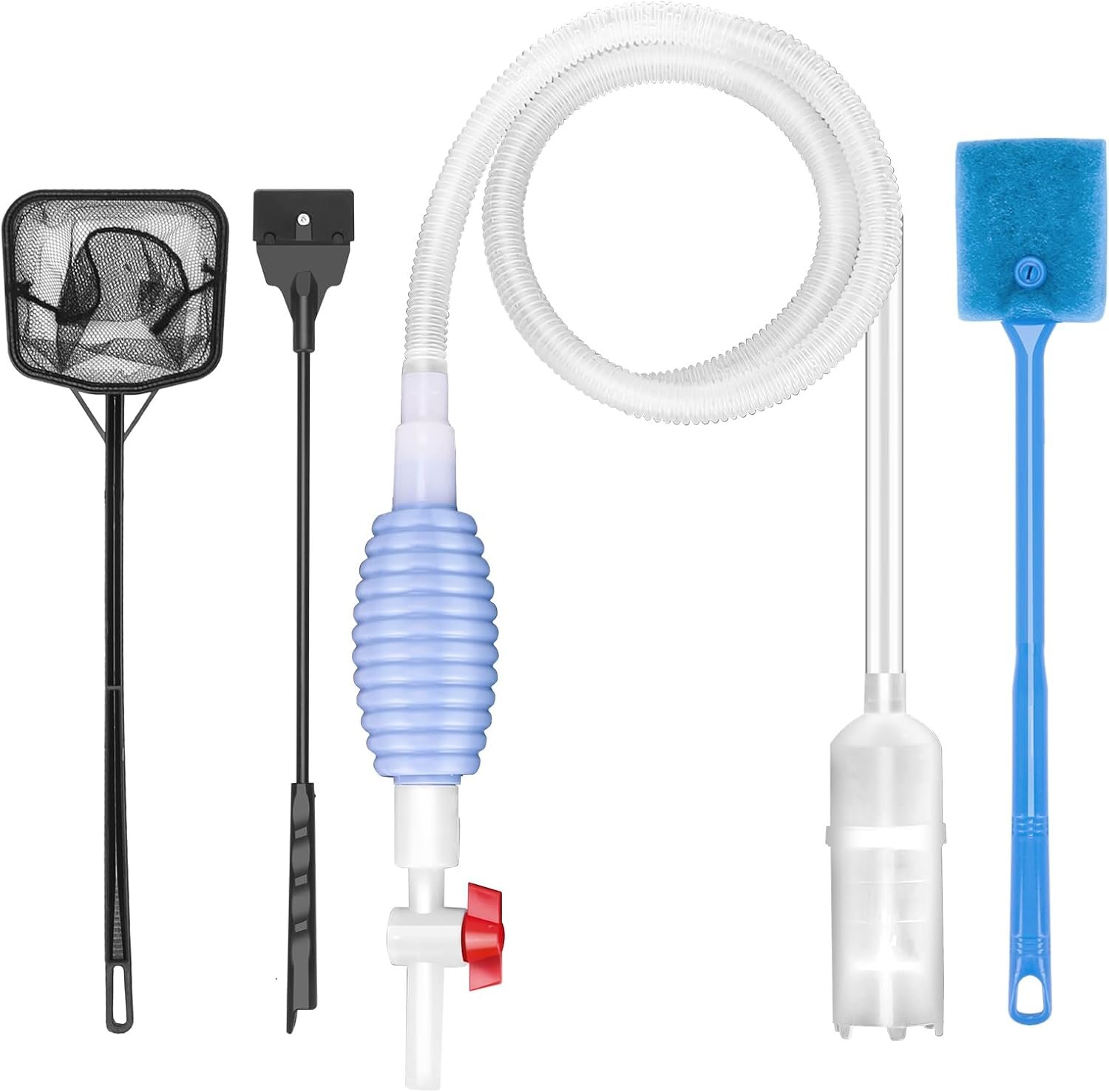 Fish Tank Cleaning Kit Set of 4 Pieces, Aquarium Siphon Algae Scraper Aquarium Net Algae Remover for Fish Tank, Aquarium Cleaner Vacuum Suitable for Changing Water and Cleaning Fish Tanks