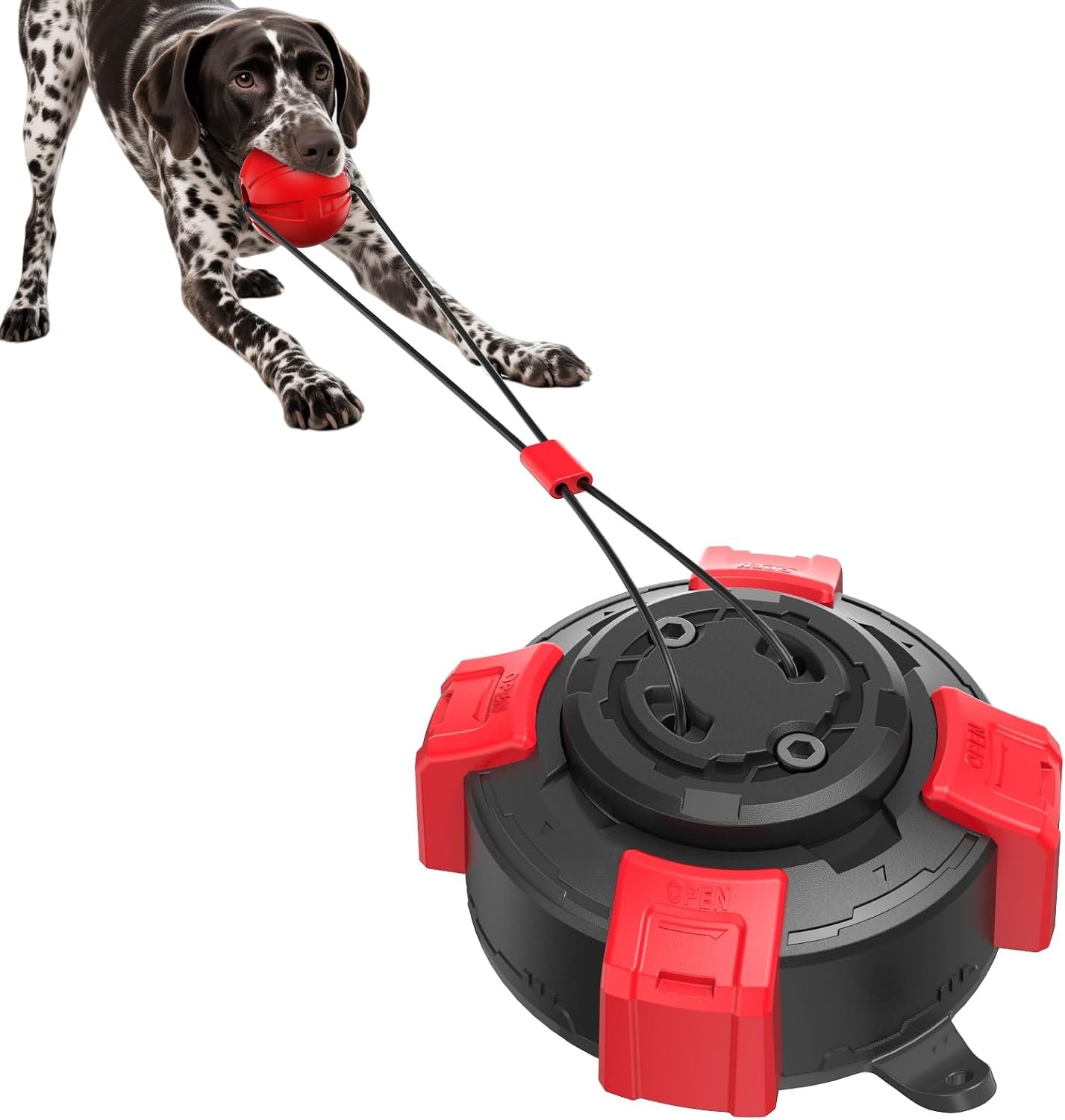 Indestructible Suction Cup Dog Toy with Powerful Suction for Aggressive Chewers Interactive Tug of War Puzzle Enrichment Ball for Small/Medium Dogs Boredom Relief Indoor Outdoor Use（Red & Black）