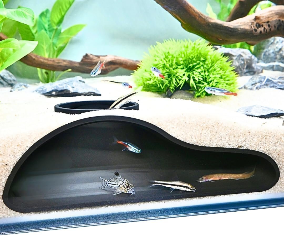 Lucky Critter Aquarium Underground Tunnel Cave Natural Curve | Viewing Fish & Shrimp Under Gravel Tunnel | Fish Tank Decor Decoration Hideout Perfect for Corydora Catfish, Kuhli Loach, Pleco