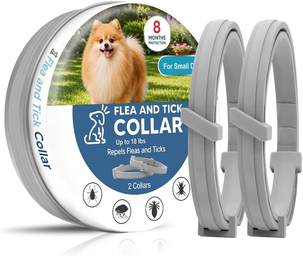 Flea and Tick Collar for Small Dogs, Flea Collar for Dogs, Tick Collar for Small Dogs, Dog Tick Collar, Dog Flea Collars, Soft & Adjustable, 8 Months Protection, Easy to Use-2P