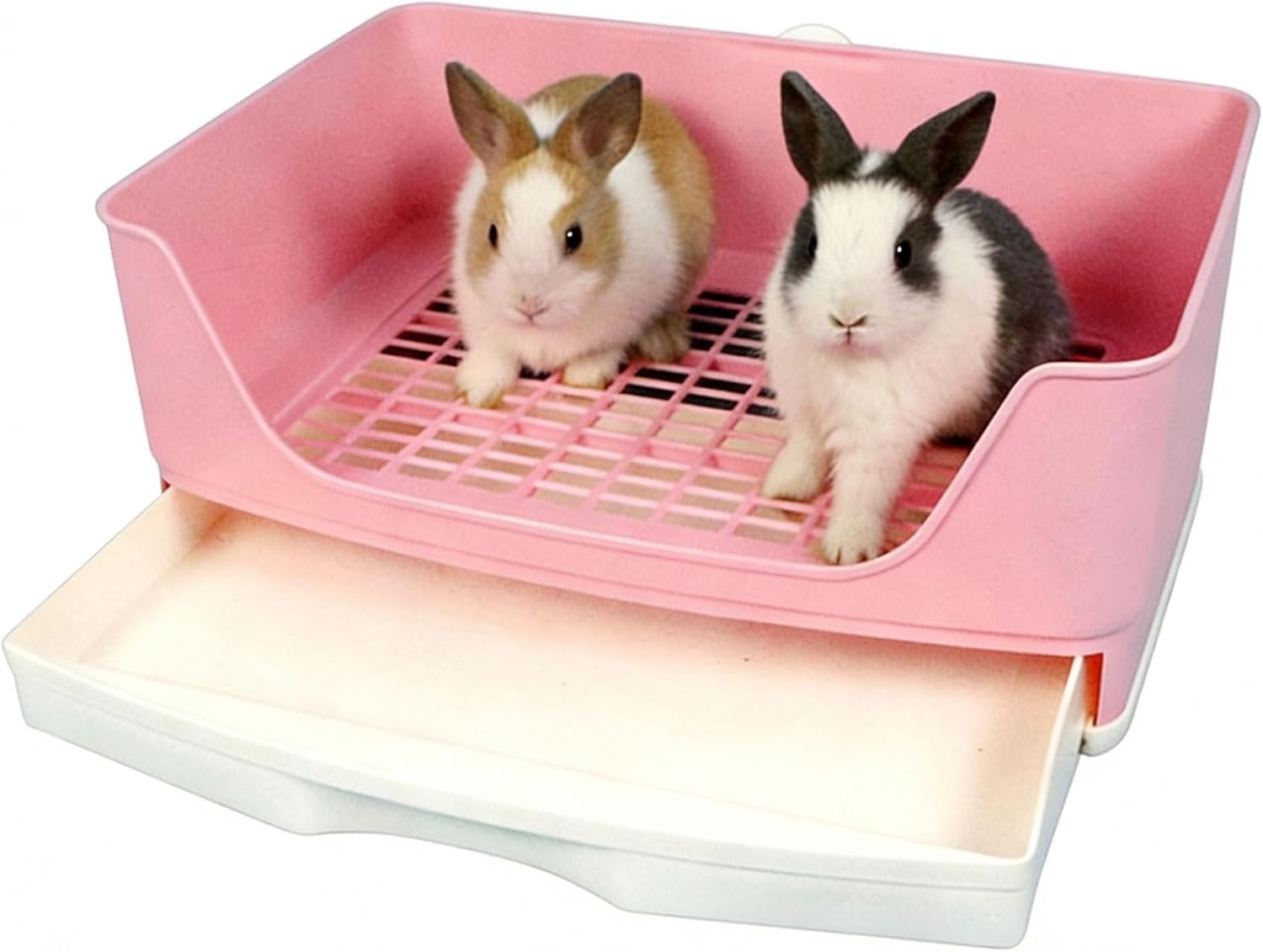 Rabbit Litter Box,Bunny Supplies,Large Pet Litter Pan Trainer with Drawer Corner for Rats Hamsters Ferret Bunny Guinea Pigs Chinchilla Small Animals (Pink)