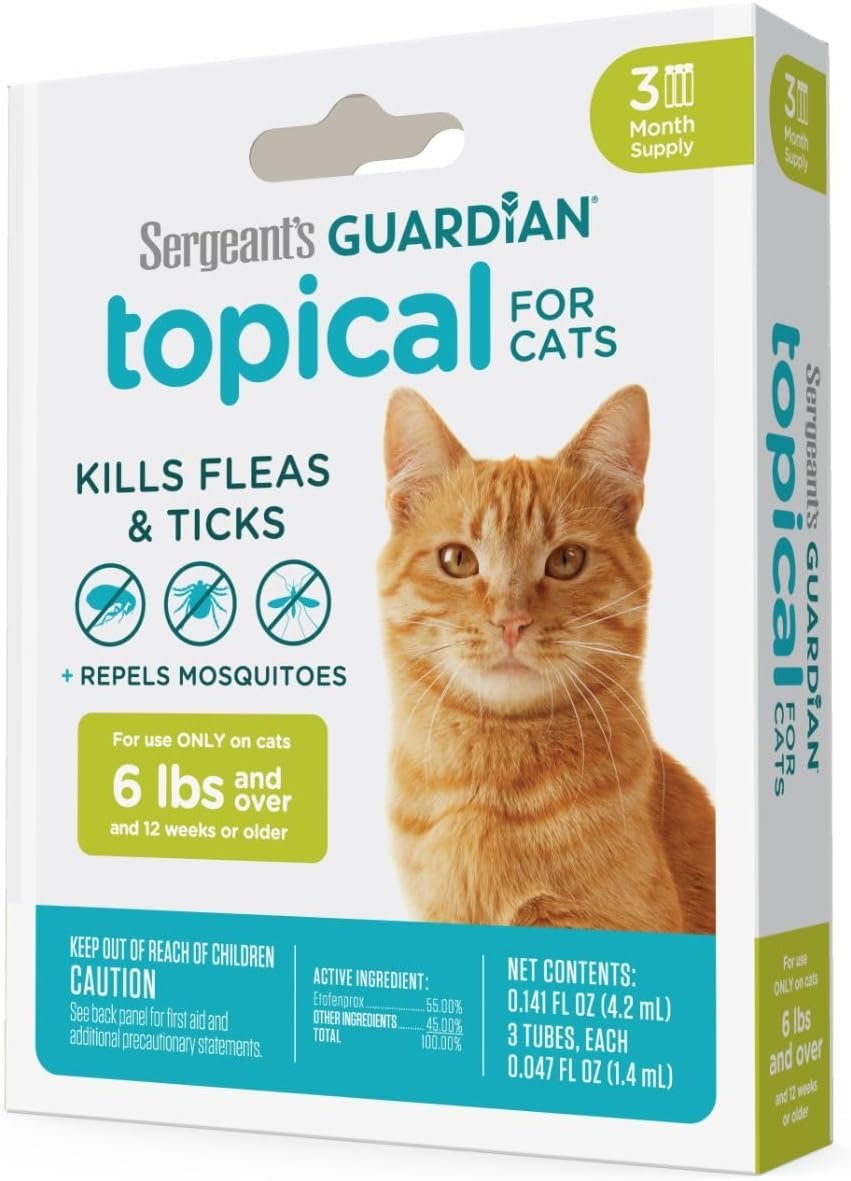 Sergeant’s Guardian Flea & Tick Squeeze On Topical Cats 6lbs and Over., 3 Count