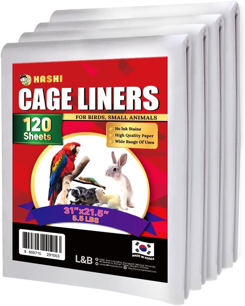 HA SHI Bird Cage Liners, 120 Disposable Newsprint Sheets, Unscented Paper for Pet Enclosures, Packing and Crafts (Large (31″ x 21.5″))