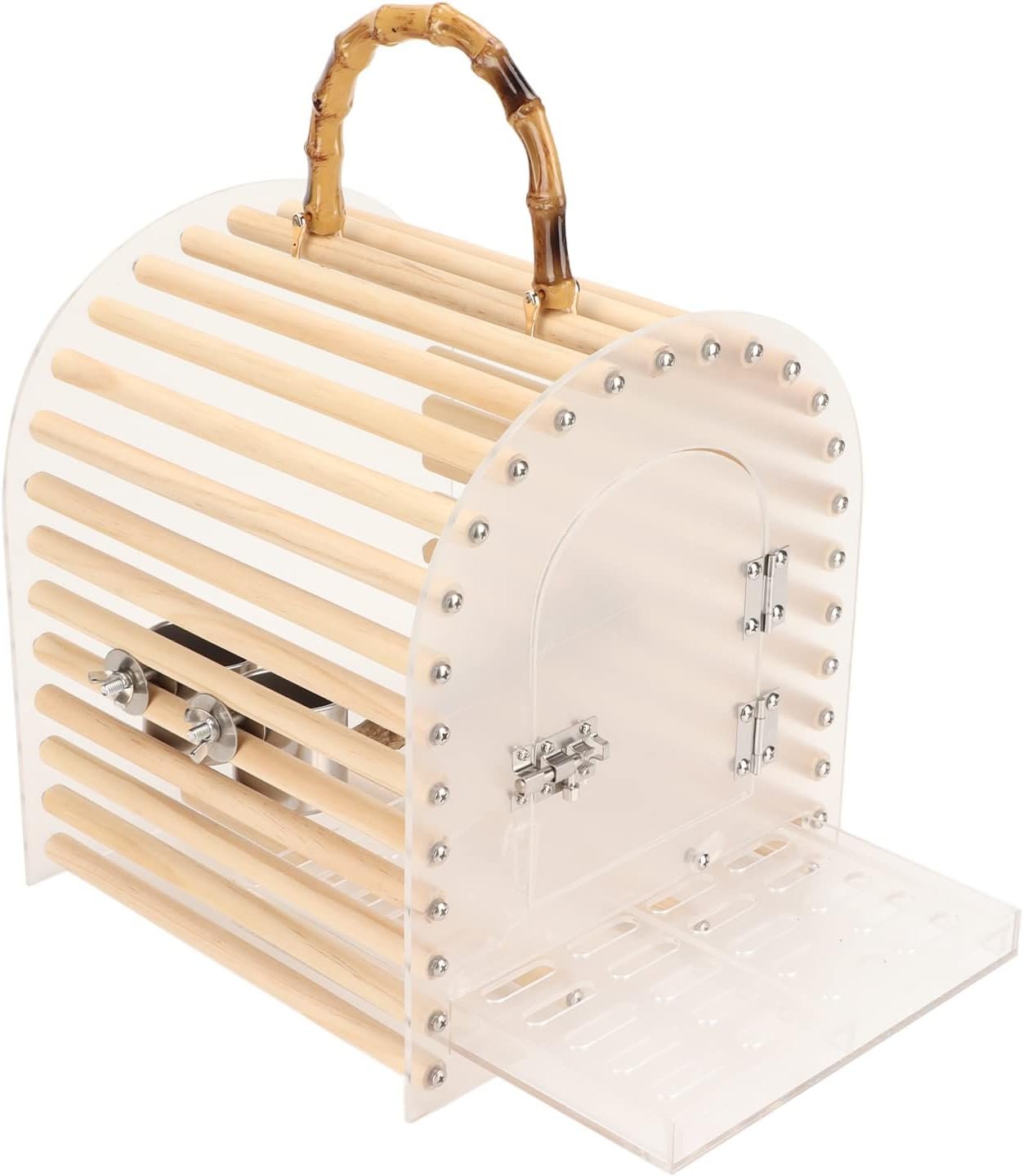 Gonetre Portable Bird Cage Travel Bird Carrier Acrylic Bird Cage Escape Proof Circular Arc Small Transparent Acrylic Travel Bird Carrier